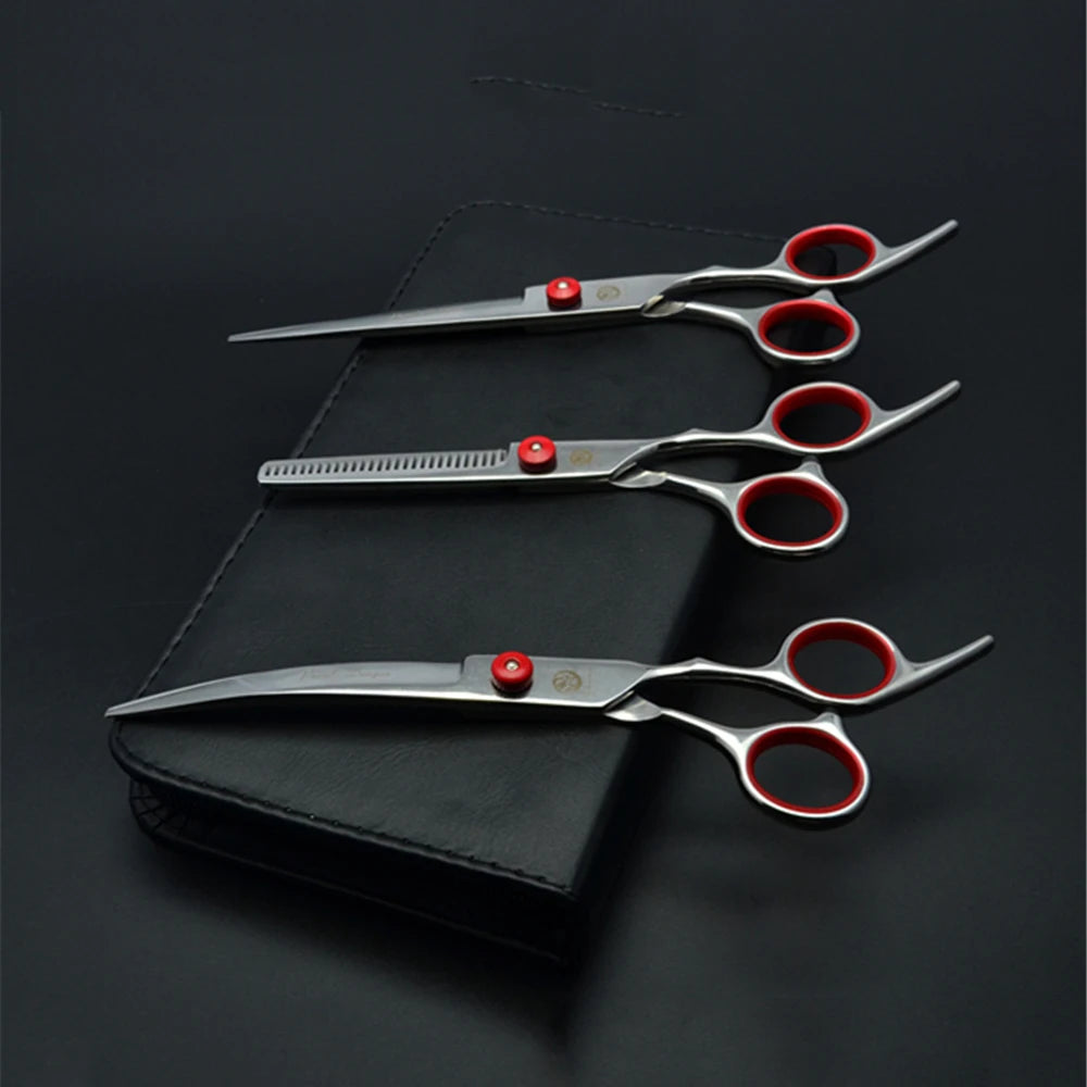 Professional Dog Grooming Scissors Set - 6" (15.2 cm) & 7" (17.8 cm) Stainless Steel Thinning & Curved Pet Shears