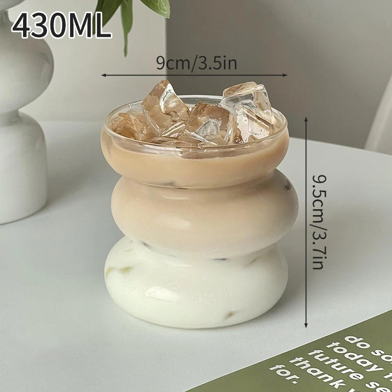 Wave Ripple Glass Tumbler - Transparent Iced Coffee & Milk Tea Cup, 280 ml (9.5 fl oz) & 530 ml (18 fl oz)