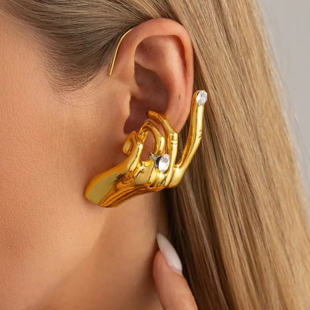 1-Piece Metal Hand Left Ear Cuff Dangle Earring