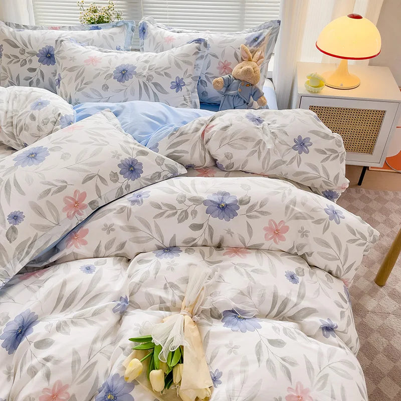 Pastel Floral 100% Cotton Duvet Cover Set - Super Soft 3-Piece (1 Duvet Cover + 2 Pillowcases) - Multiple Sizes 135×200–240×220 cm (53×79–94×87 in)