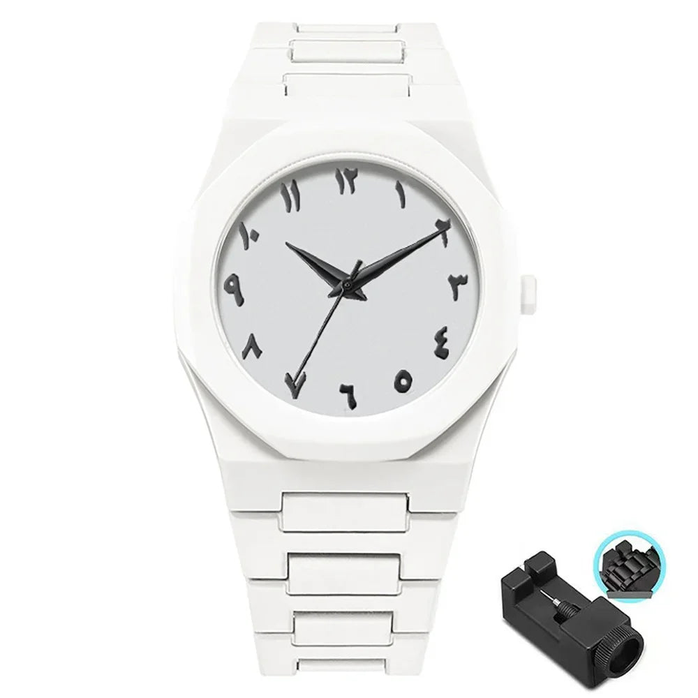 Men's Minimalist Black 38mm Quartz Watch, Large Dial with Polycarbonate Strap & Butterfly Clasp, 3ATM Water-Resistant