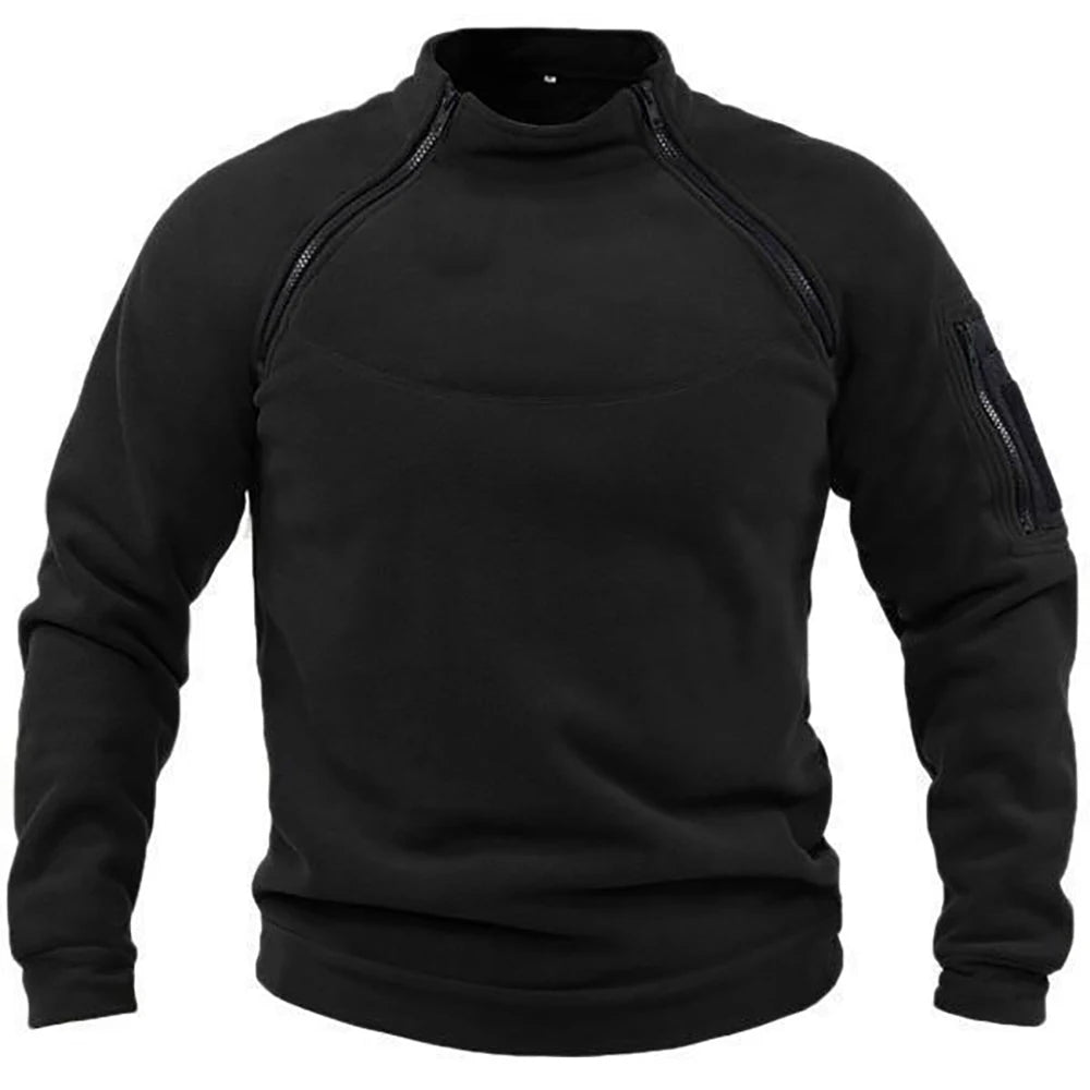 Men's Tactical Fleece Hoodie Windproof Thermal Zippered Pullover for Hiking and Camping