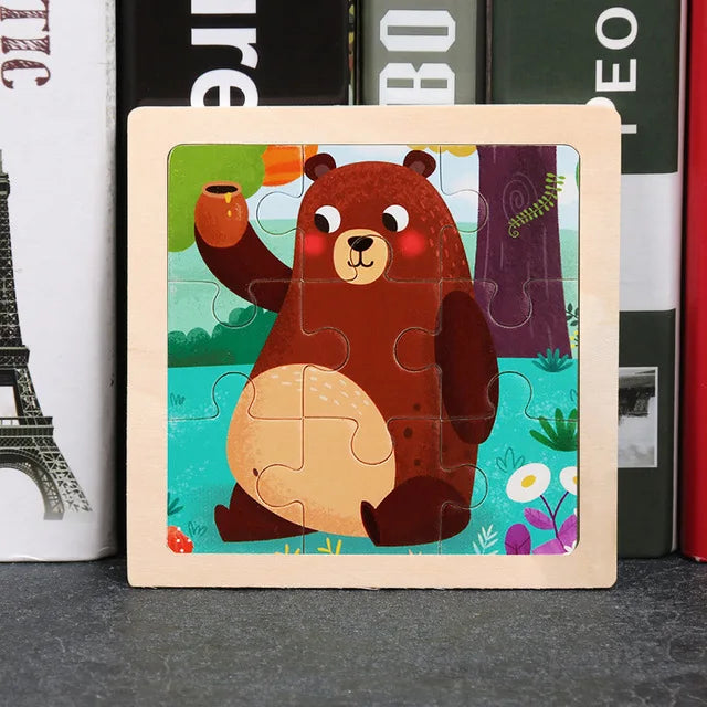 Kids Wooden 3D Tangram Puzzle 11 x 11 cm (4.3 x 4.3 in) Cartoon Animal Traffic Educational Jigsaw Toy