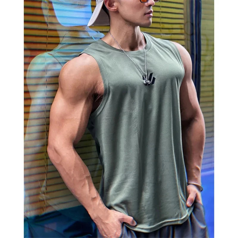 Men's Mesh Gym Tank Top – Breathable Sleeveless Running & Fitness Workout Vest