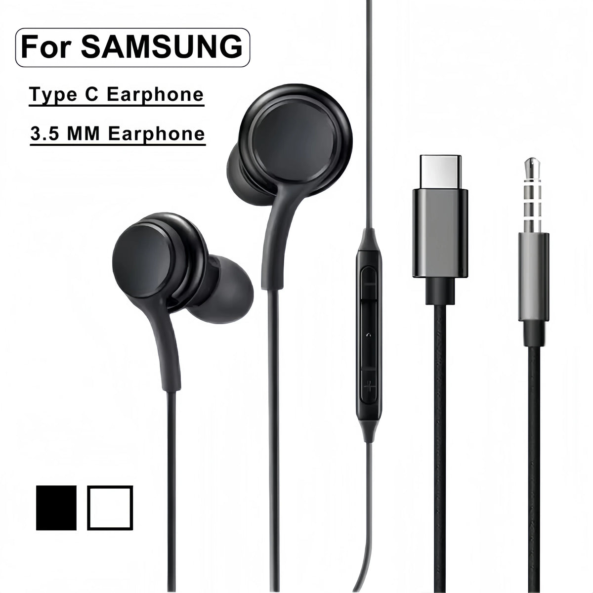 Type-C & 3.5mm Wired In-Ear Earphones with Mic — Universal Headset for Smartphones, Tablets, Laptops