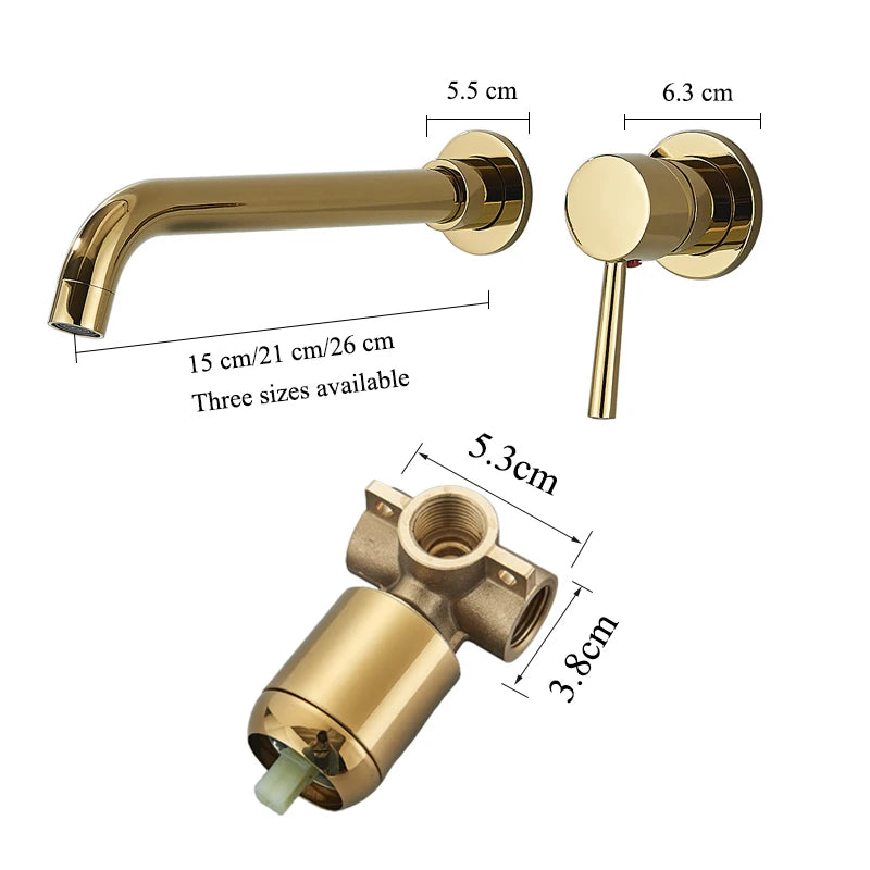 Wall-Mount Single-Handle Basin Faucet – Polished Gold, Matte Black or Chrome Bathroom Sink Mixer (Hot & Cold)
