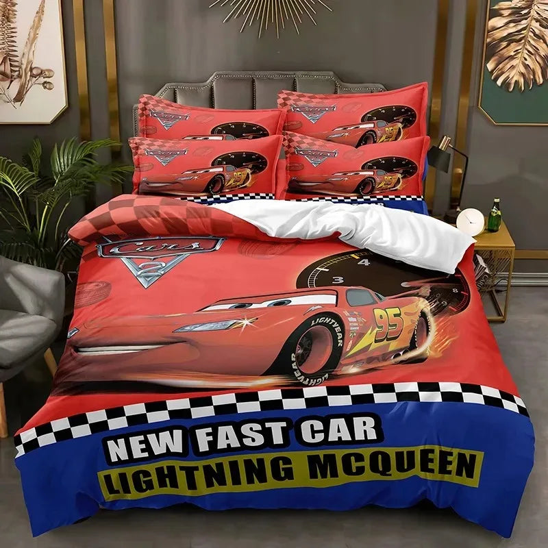 3-Piece Kids Cartoon Cars Duvet Cover Set - Race Car Bedding for Boys, Multiple Sizes 1.35-2.0 m (4.5-6.6 ft)