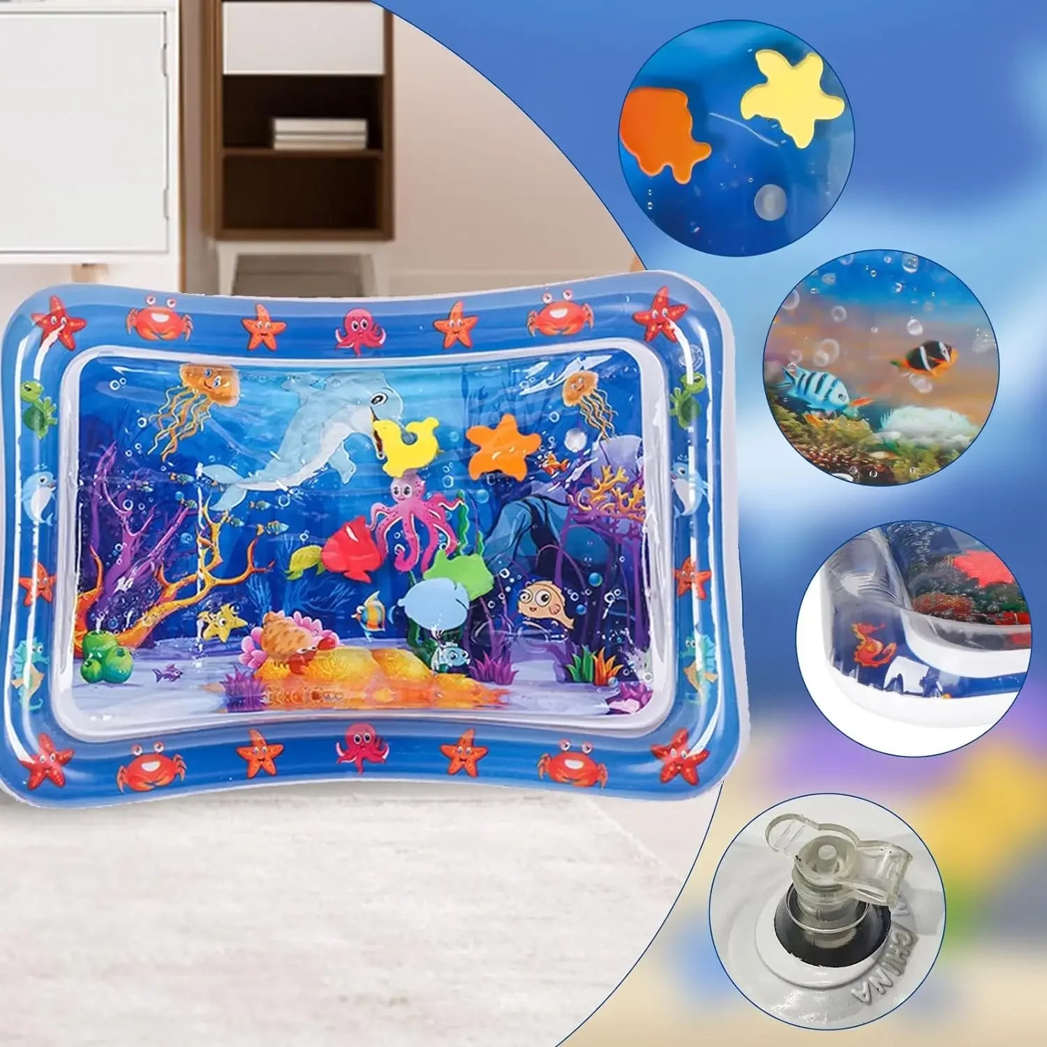 Inflatable Water Sensory Play Mat for Cats & Dogs, Thick PVC Pet Playmat with Fish Ocean Theme