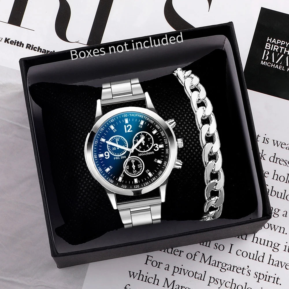 Men's Business Quartz Watch 40mm Stainless Steel Band with Bracelet (1 or 2-Pack)