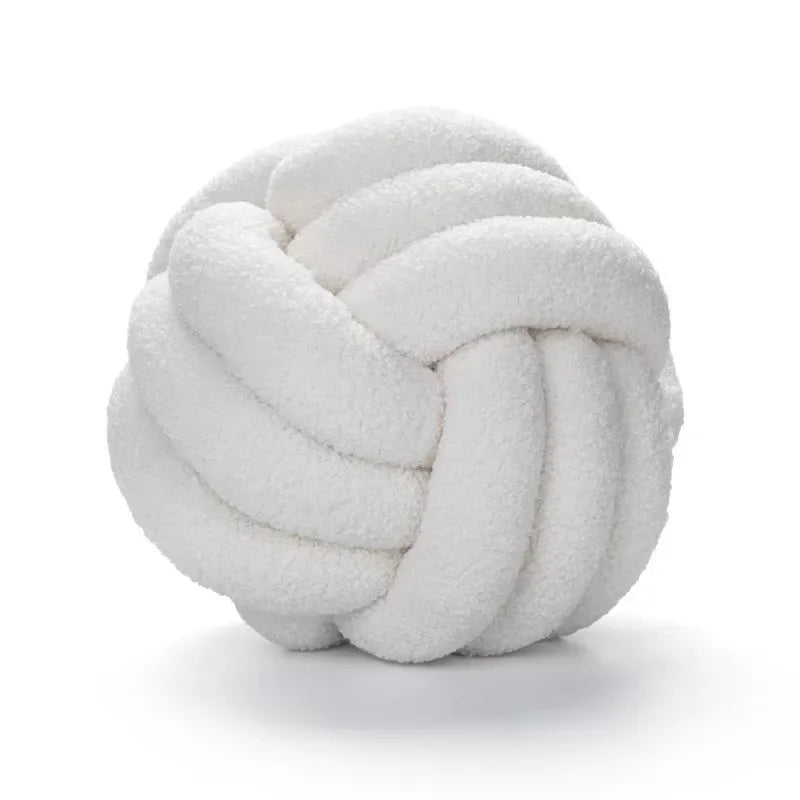 Aesthetic Knotted Ball Plush Cushion - Nordic Round Throw Pillow for Sofa & Bed, 22/28 cm (8.7/11 in)