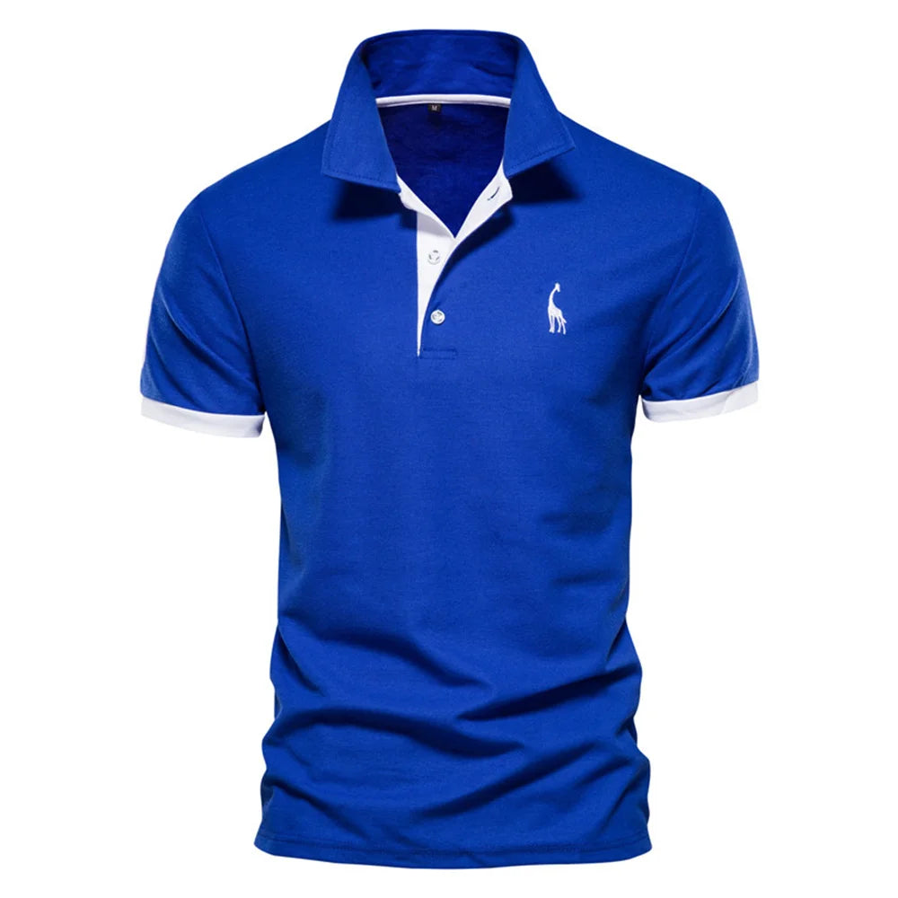 Men's Embroidered Giraffe Polo Shirt - Short Sleeve Cotton-Poly Casual Business Summer Polo