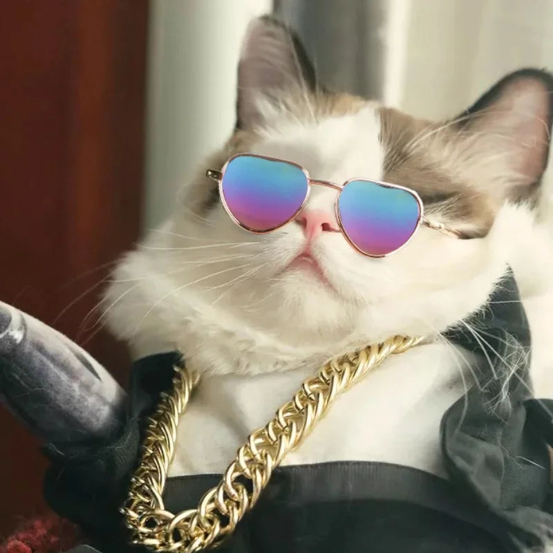 Non-Slip Pet Sunglasses for Cats and Small Dogs, Cute Cat Glasses Cosplay Photo Props
