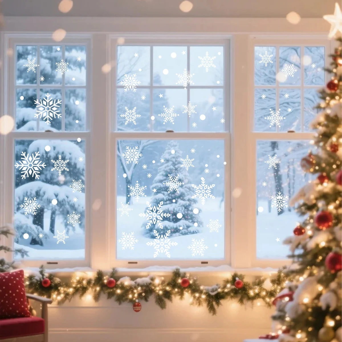 Christmas Snowflake Window Clings 2-Pack - Winter Static Window Stickers Holiday Home Decor