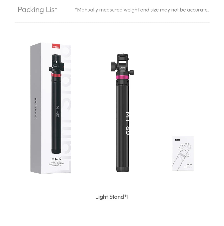 Quick-Release Light Stand Tripod with Cold Shoe Mount — Adjustable 16–79 in (40.5–201 cm), 1 kg Load for Smartphone & COB LED Lights