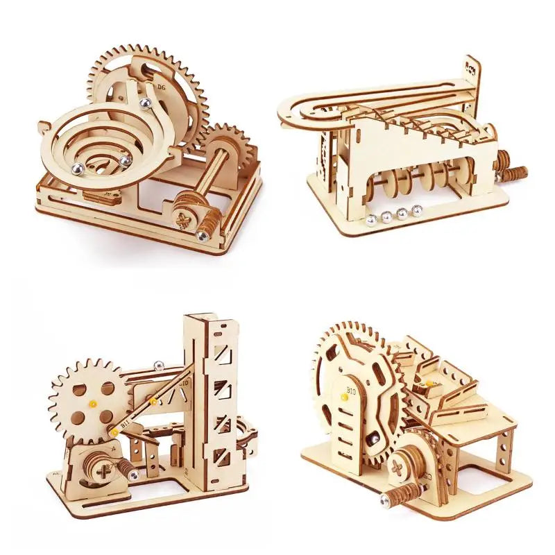 DIY 3D Wooden Mechanical Puzzle Kit – Spiral Run Marble Maze Model for Teens & Adults