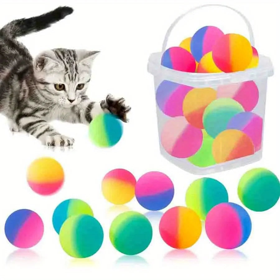 10-Pack High-Bounce Rubber Cat Toy Balls - 25mm (1 in) Colorful Rainbow