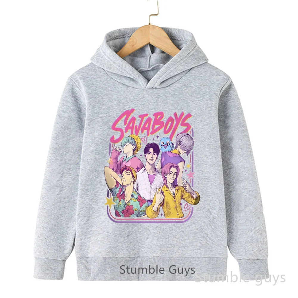 Kids Anime Demon Hunters Hoodie - K-Pop Style Warm Casual Sweatshirt for Boys & Girls