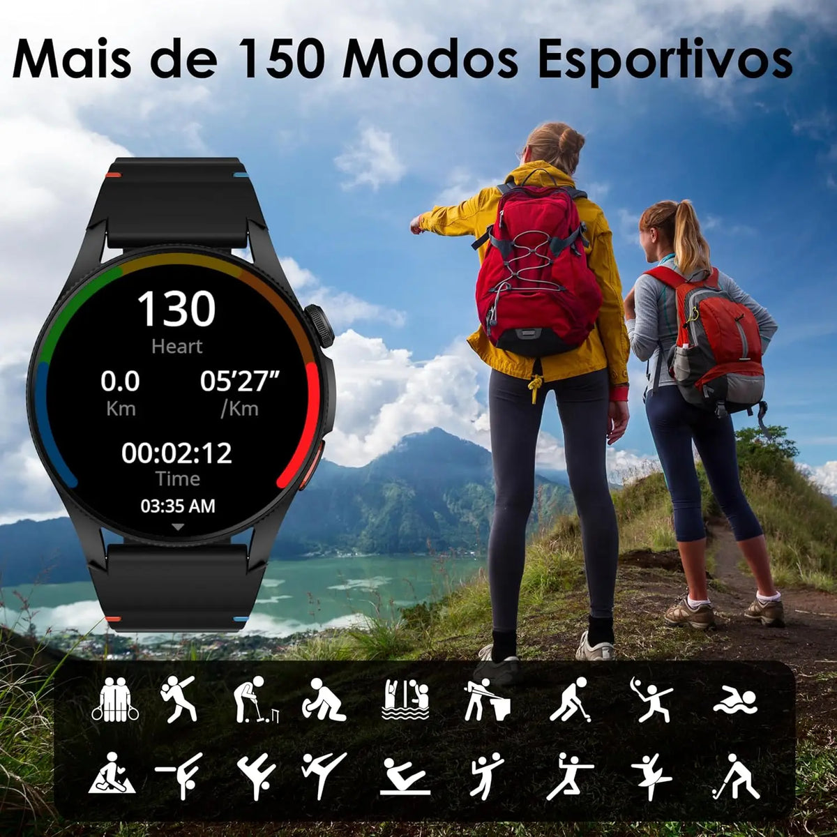 GPS Smartwatch 1.43 in (36.3 mm) AMOLED Display, 50m Waterproof, 150+ Sports Modes, Heart Rate SpO2 Sleep Tracker, Bluetooth Call & Voice Assistant