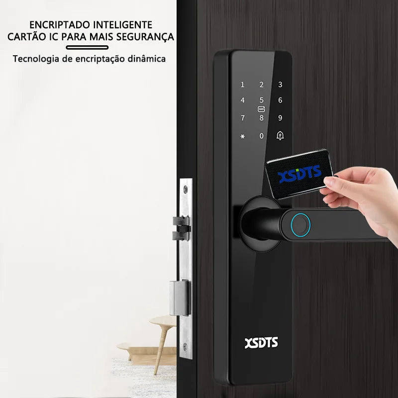 Smart Fingerprint Door Lock WiFi Tuya App — Biometric Keypad, Card & Mechanical Key with USB Emergency Power, Built-In Camera & Doorbell