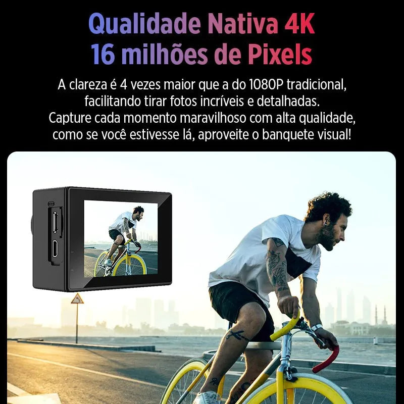 Dual-Screen 4K Action Camera – 30m (98 ft) Waterproof, 16MP 170° Wide-Angle, Wi‑Fi, 2-inch (5.1 cm) LCD, Digital Stabilization