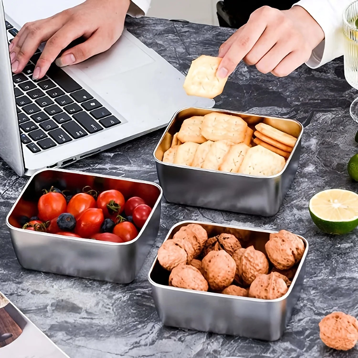 6-Piece Stainless Steel Food Storage Containers Set - Leakproof Stackable Reusable Meal Prep Containers for Camping, Picnics & School