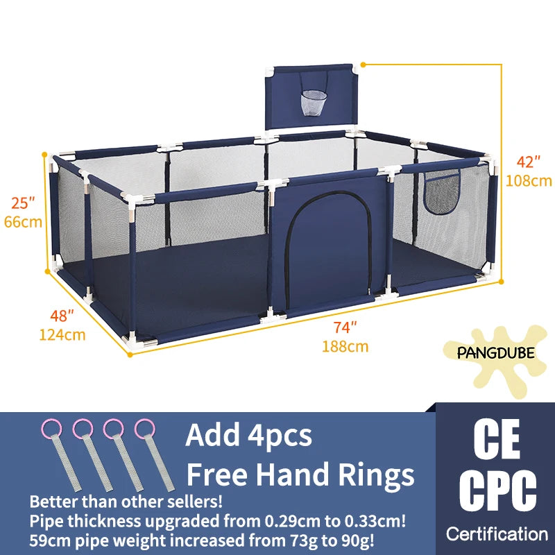 Large Baby Playpen & Ball Pit - Indoor Kids Play Area Safety Fence, 128 × 188 × 66 cm (50.4 × 74 × 26 in) - Ages 6 Months to 6 Years