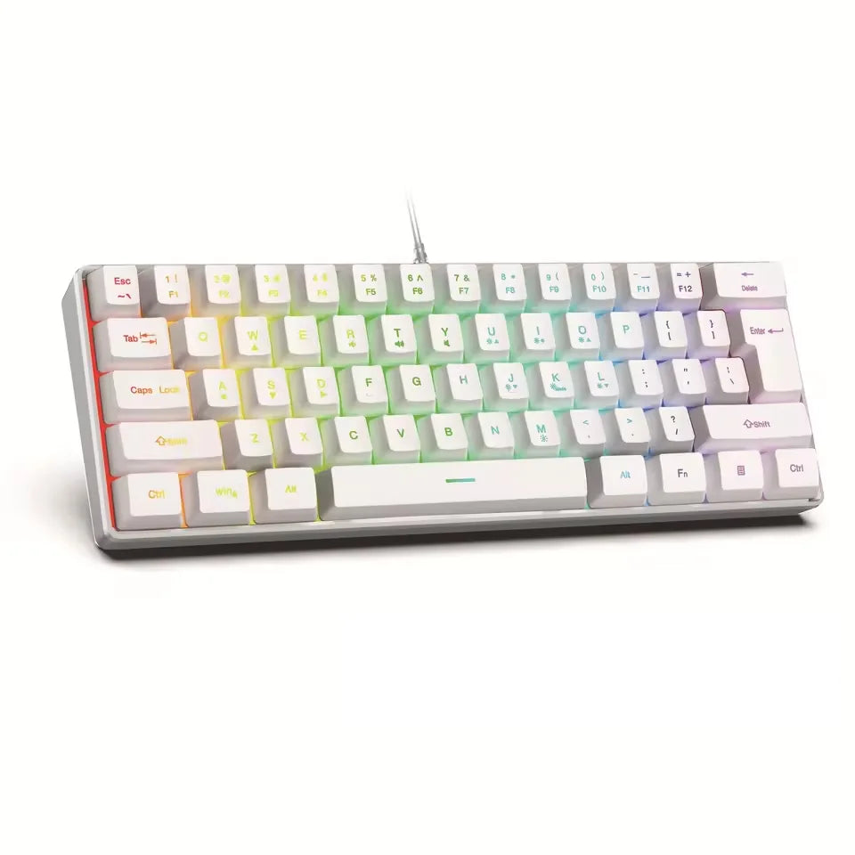 Mini Wired Mechanical Keyboard 61-Key USB RGB Backlit Compact Portable, Red or Blue Switch, Black White Red