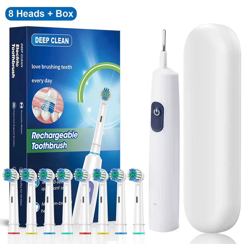 Rechargeable Rotating Electric Toothbrush for Adults – 8 Soft Brush Heads, 5 Modes, 600mAh, IP67 Waterproof