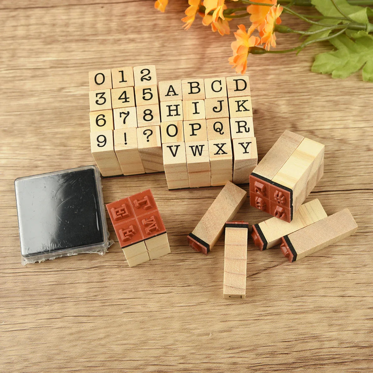 40-Piece Vintage Wooden Alphabet Rubber Stamp Set for Crafts, Card Making & Scrapbooking