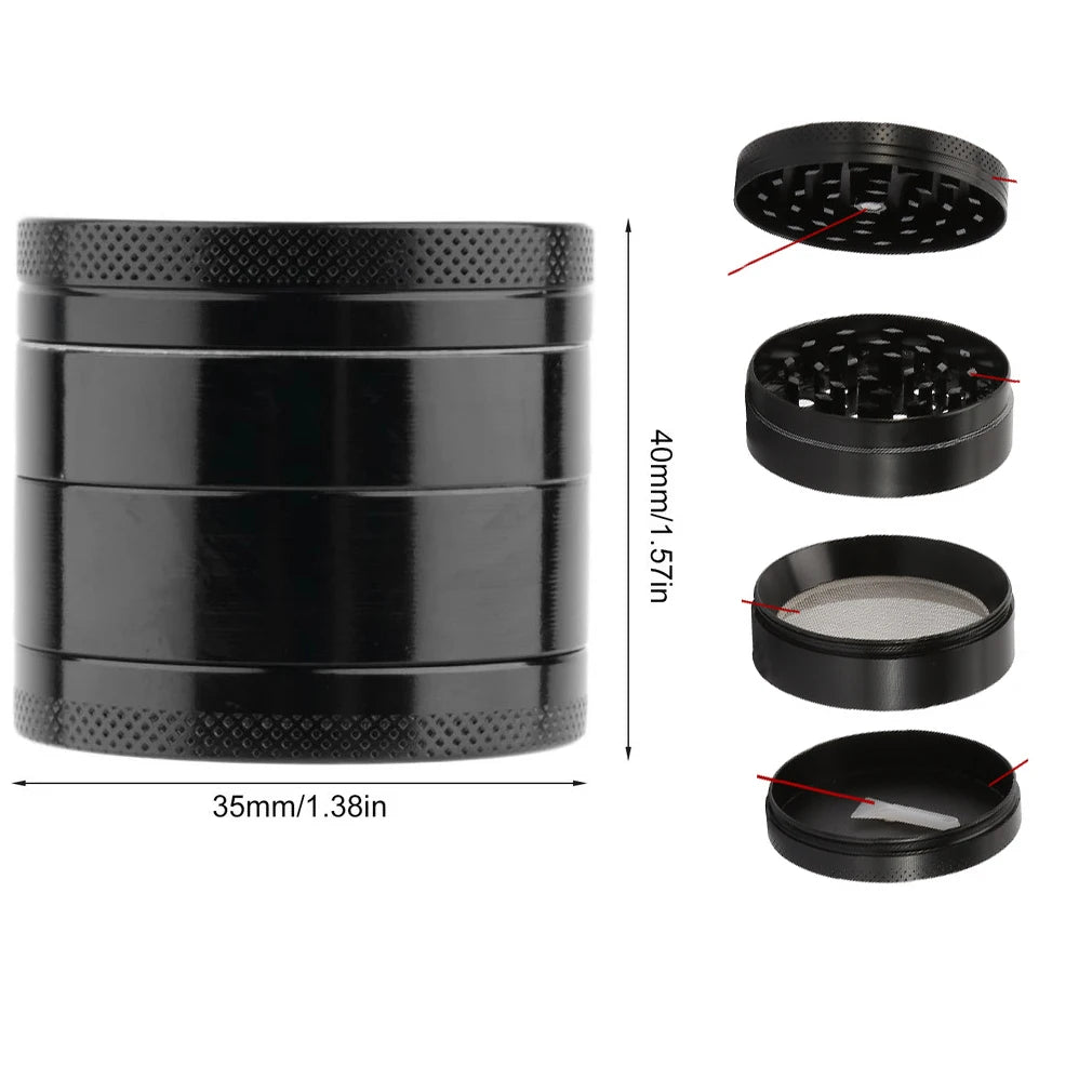 4-Layer Metal Herb Grinder 40mm (1.57 in) - Aluminum Alloy Spice Crusher & Herb Mill