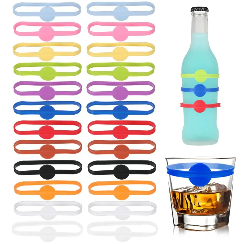 Silicone Wine Glass Markers — Reusable Multi-Color Stem Tags for Parties, Weddings & Bars (12/24/36/48-Pack)