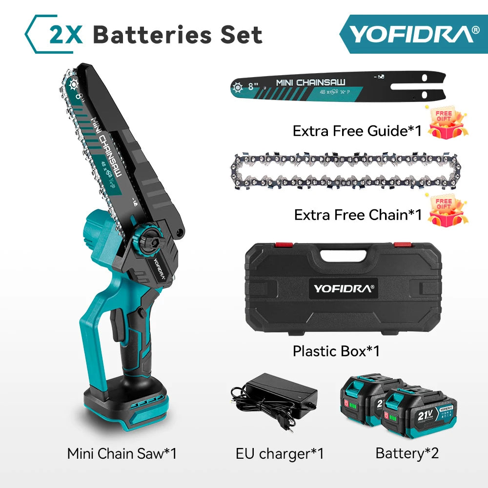 8-Inch (203 mm) Brushless Cordless Electric Chainsaw – 18–21V Lithium Battery Pruning & Woodworking Saw