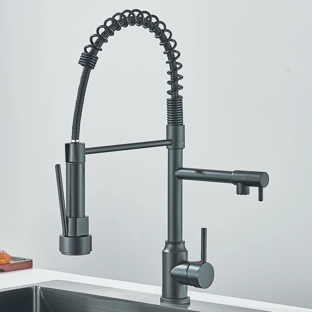 Pull-Down Spring Kitchen Faucet Single Lever Mixer Retractable Dual Spout Hot & Cold Stainless Steel