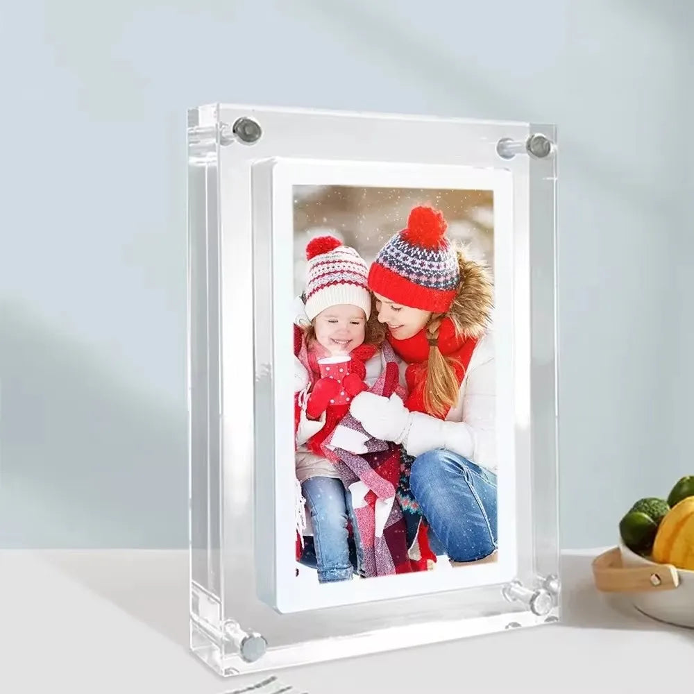 Acrylic Digital Photo Frame 5in / 7in (12.7 / 17.8 cm) IPS Display, 4GB Built-In Memory, USB-C Charging & Video Playback