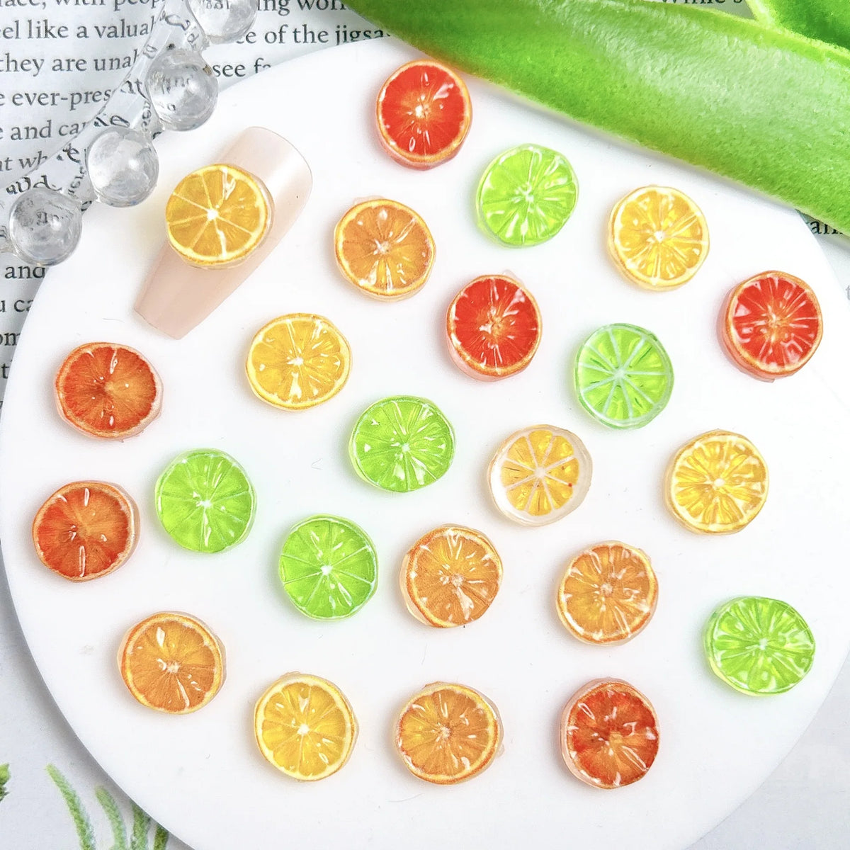 20pcs Lemon Resin Nail Charms – Mini Fruit Slice Nail Art Decorations, 11 x 12 mm (0.43 x 0.47 in) Mixed Colors