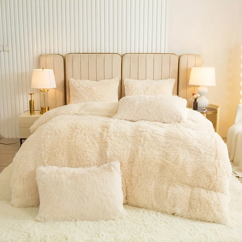 3-Piece Plush Faux Fur Duvet Cover Set - Soft Cozy Bedding, Multiple Sizes (1.0–2.0 m | 3.3–6.6 ft) for Bedroom, Guest Room, Dorm