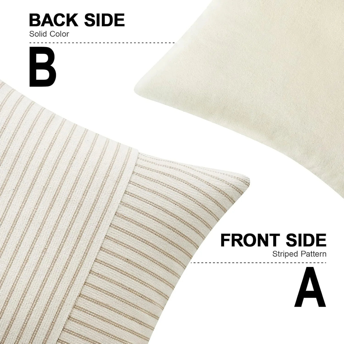 Khaki Patchwork Striped Linen Throw Pillow Cover 18 x 18 in (45 x 45 cm) Decorative Accent Cushion Case for Sofa Couch Bedroom