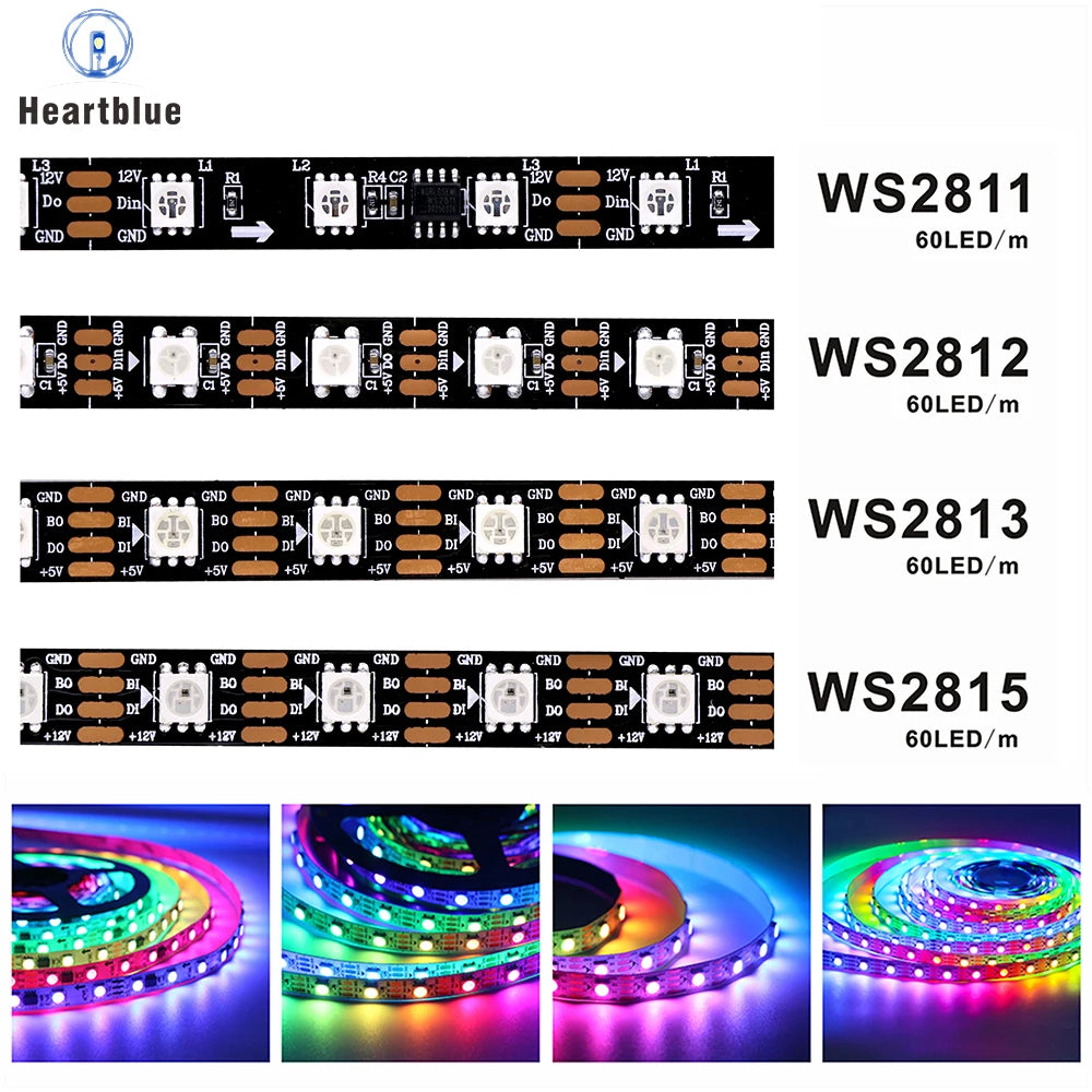 Addressable RGB LED Strip Lights WS2811 WS2812 WS2813 WS2815 Programmable DC 5V/12V Color-Changing