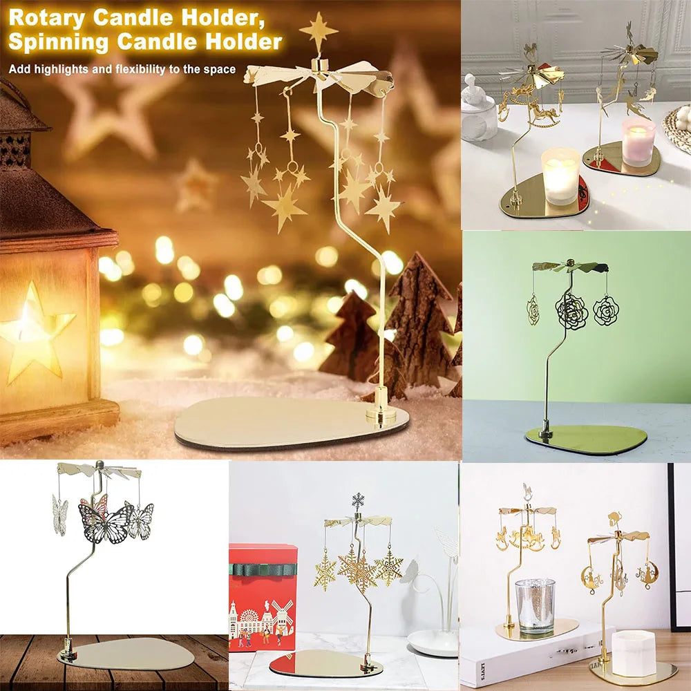 Carousel Candle Spinner Rotating Tealight Holder for Wedding, Christmas & Home Office Decor – Gold, Silver