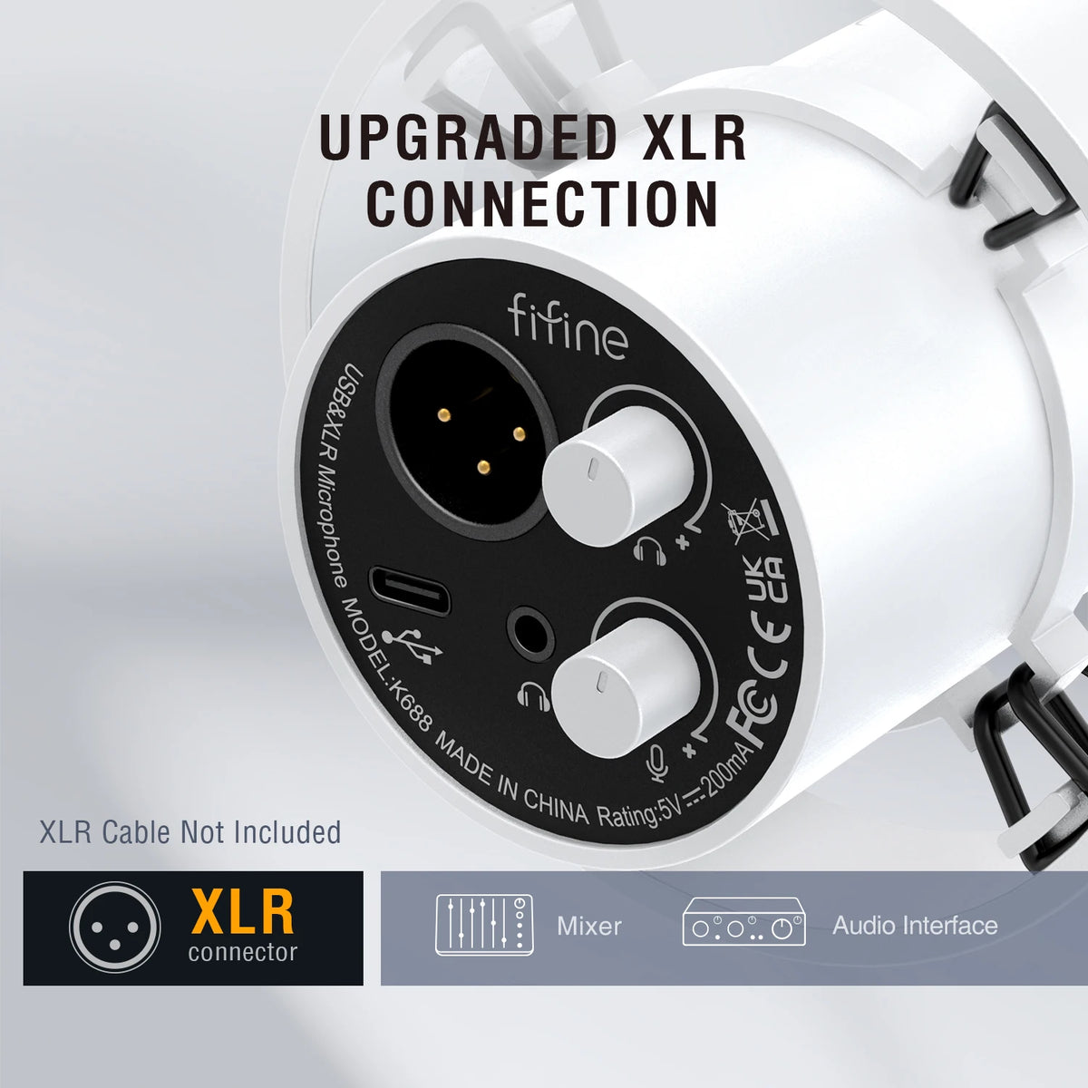 USB/XLR Dynamic Streaming Microphone with Gain Knob, Touch Mute & Headphone Jack - White
