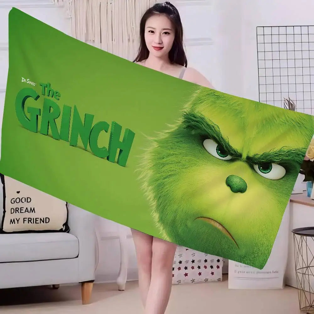 Cartoon Grinch-Inspired Beach Towel - Microfiber Quick-Dry Sand-Free Bath & Pool Towel for Girls | Multiple Sizes (30x30–76x182 cm / 12x12–30x72 in)