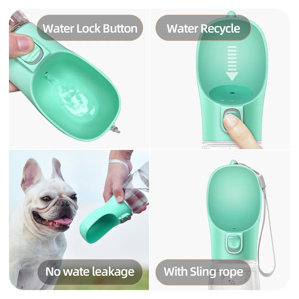 Portable Leakproof Dog & Cat Water Bottle – 300/350/550ml (10oz/12oz/18.6oz) Travel Dispenser with Built-In Bowl
