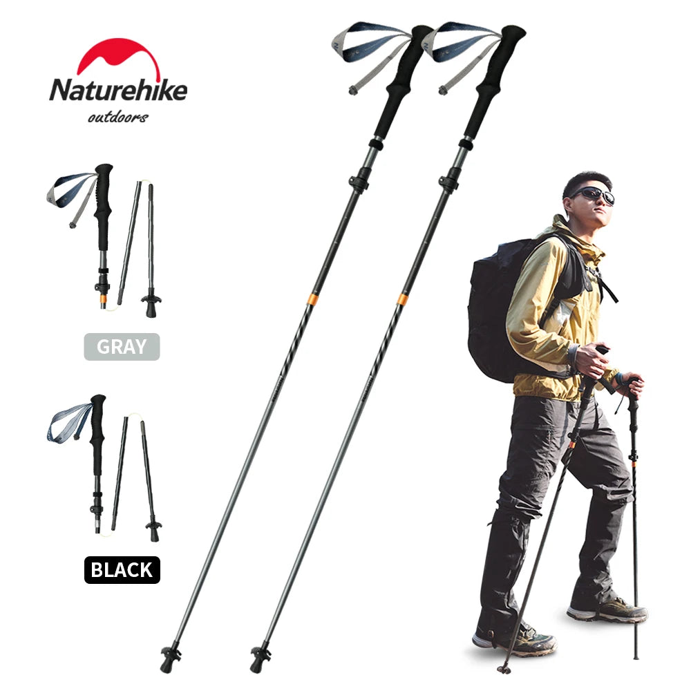 Ultralight Carbon Fiber 5-Section Folding Trekking Poles, Collapsible Quick-Lock Hiking Poles Adjustable 103–120 cm (40.6–47.2 in) or 115–135 cm (45.3–53.2 in)