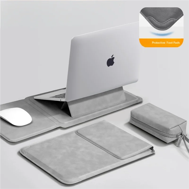 PU Laptop Sleeve with Built-in Stand 13–16 Inch — Slim Protective Case