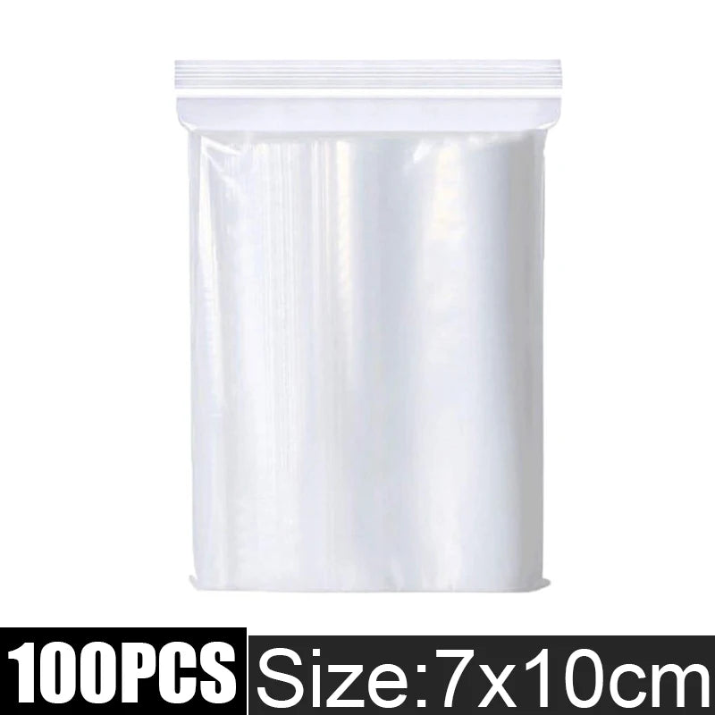Clear Thick Resealable PE Bags – Reclosable Zip Storage Pouches for Jewelry, Food & Crafts (Sizes 4×6–12×18 cm / 1.6×2.4–4.7×7.1 in, 100–500 Pack)