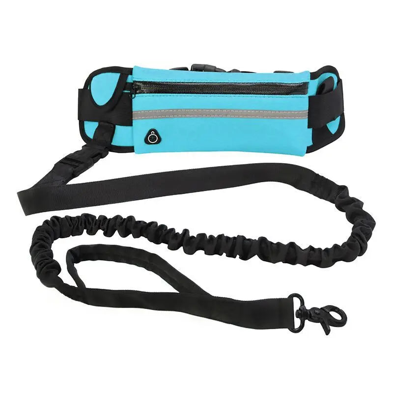 Hands-Free Reflective Dog Leash with Waist Bag – Retractable Elastic Belt for Running, Walking & Jogging