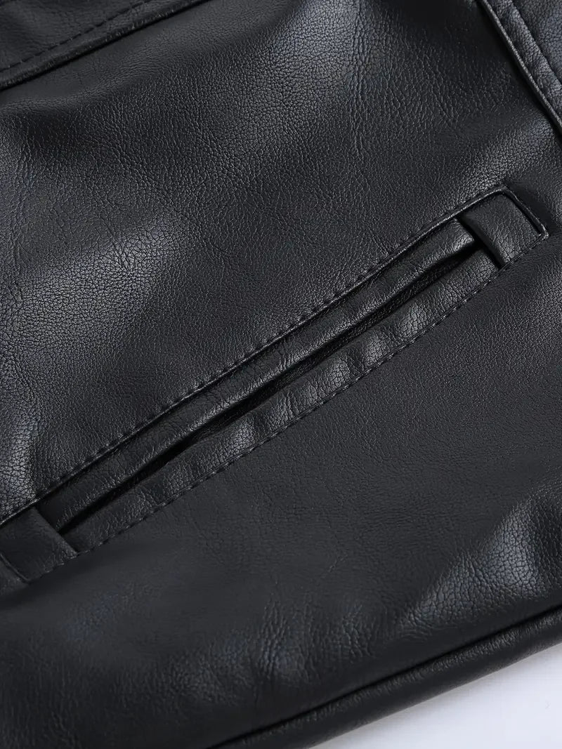 Men's Slim Fit PU Motorcycle Leather Jacket - Windproof Biker Coat with Detachable Hood & Zipper