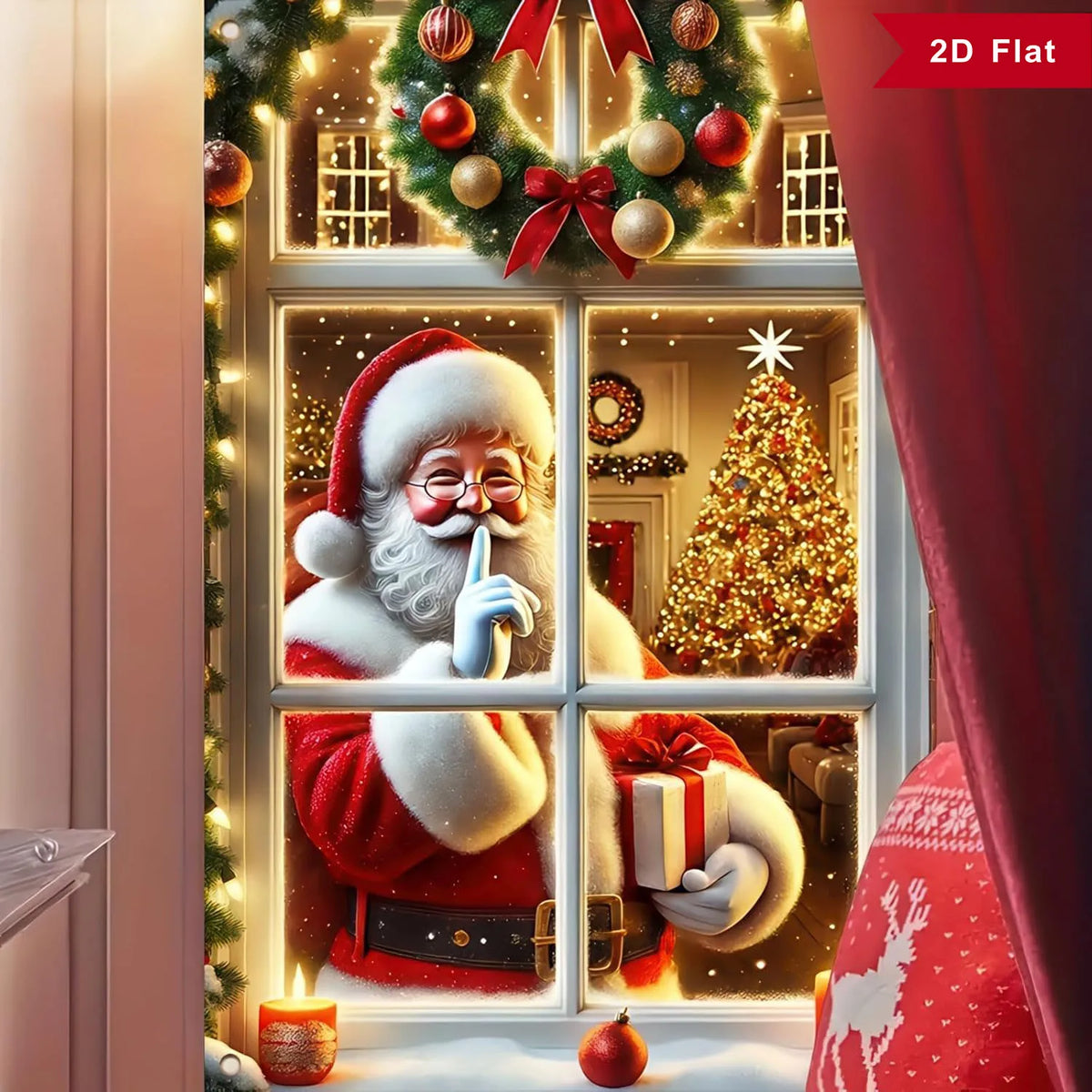 Christmas Window Backdrop Banner Santa Claus Photo Background Indoor Holiday Window Cover