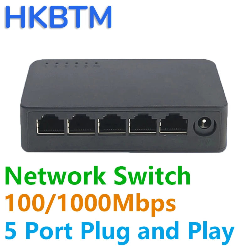 Mini 5-Port Gigabit Ethernet Switch – 10/100/1000Mbps RJ45 Desktop Network Hub