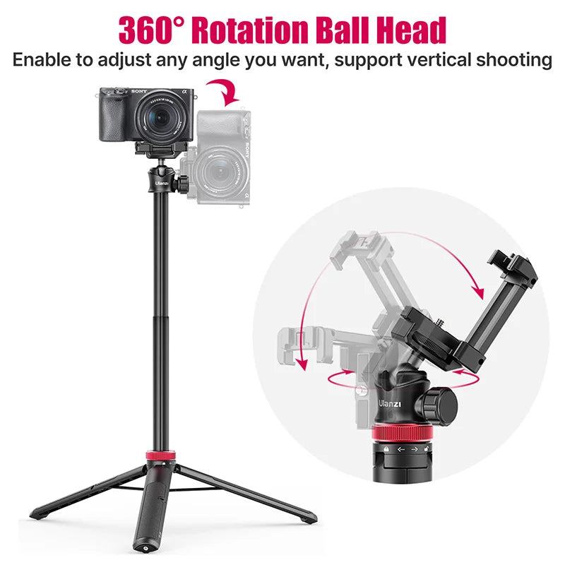 Extendable Vlog Tripod with Cold Shoe Phone Mount — Portable Smartphone & DSLR Table Tripod